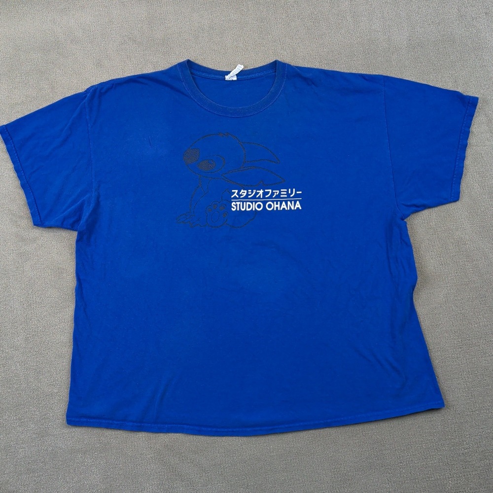 Gildan Stitch Disney Studio Ohana Graphic T-Shirt Mens 3XL Blue Cotton Japanese